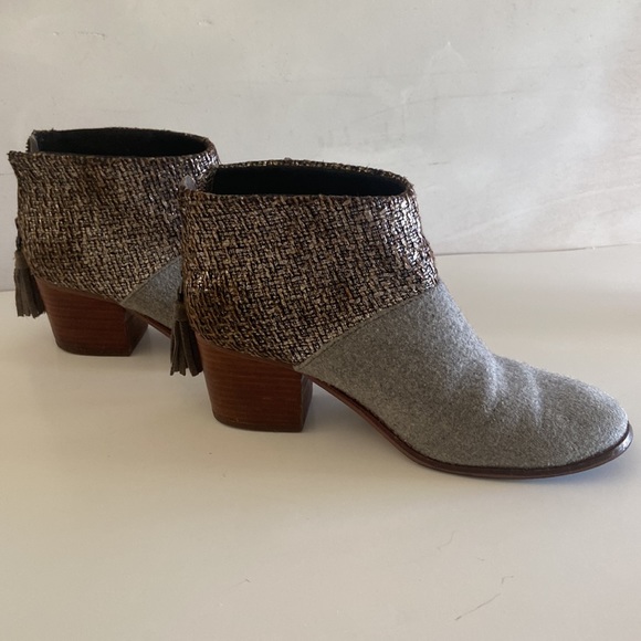 Tom's chunky heel grey and brown tone tweed shoe boots with fringe zipper detail - Picture 3 of 16
